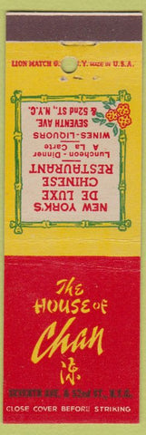 Matchbook Cover - House of Chan New York City Chinese Restaurant