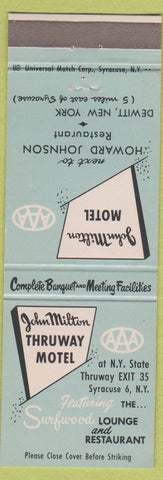 Matchbook Cover - John Milton Motel Dewitt NY Syracuse