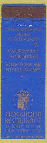 Matchbook Cover - Stockholm Restaurant New York City Federal