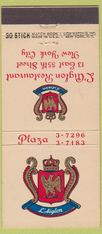 Matchbook Cover - L' Aiglon Restaurant New York City 30 Stick