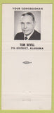 Matchbook Cover - Tom Bevill Congress Alabama AL 30 Strike