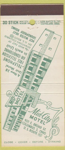 Matchbook Cover - Mid City Motel Columbus OH 30 Stick