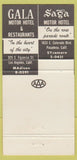 Matchbook Cover - Gala Motor Hotel Los Angeles CA Pasadena 30 Strike