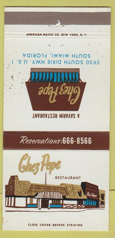 Matchbook Cover - Chez Pepe South Miami FL 30 Strike