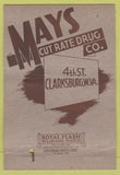 Matchbook Cover - Clarksburg WV Mays Cut Rate Drug Tourism 40 Strike
