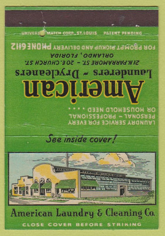 Matchbook Cover - American Laundry Dry Cleaning Orlando FL  40 Strike