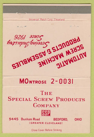 Matchbook Cover - Special Screw Products Bedford OH 40 Strike