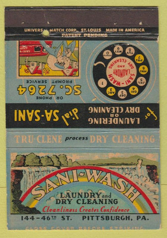 Matchbook Cover - Sani Wash Laundry Dry Cleaning Pittsburgh PA 40 Strike