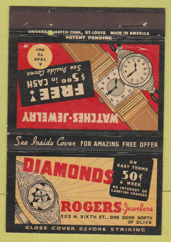 Matchbook Cover - Rogers Jewelers St Louis MO Diamond Rings 40 Strike