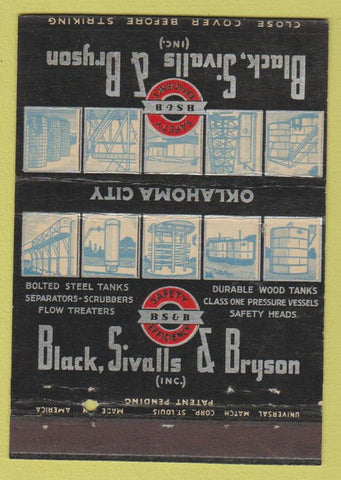Matchbook Cover - Black Sivalls Bryson Steel Tanks Oklahoma City OK 40 Strike