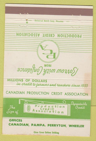 Matchbook Cover - Production Credit Canadian Pampa Perryton Wheeler TX 40 Strike