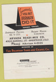 Matchbook Cover - Brannan Sand Gravel Denver Colorado Paving Concrete 40 Strike