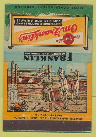 Matchbook Cover - Franklin Vaccines Livestock Cattle Serum 40 Strike