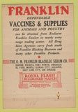 Matchbook Cover - Franklin Vaccines Livestock Cattle Serum 40 Strike