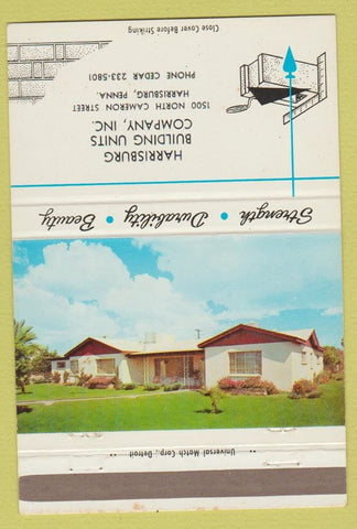 Matchbook Cover - Harrisburg Building Units PA concrete blocks #1 40 Strike