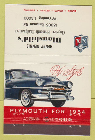 Matchbook Cover - Blaushild's Chrysler Plymouth Cleveland OH 40 Stick