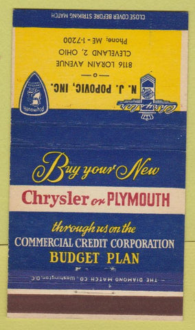 Matchbook Cover - Chrysler Plymouth NJ Popovic Cleveland OH Diamond 36 Strike