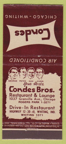 Matchbook Cover - Condes Brothers Chicago IL Whiting IN 21 Strike Feature