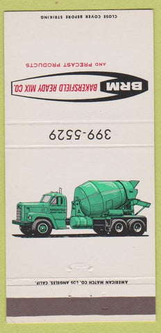 Matchbook Cover - Bakersfield Ready Mix Concrete CA 30 Strike