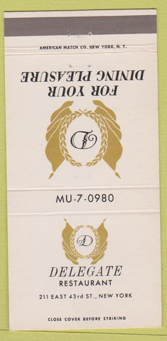 Matchbook Cover - Delegate Restaurant New York City 30 Strike