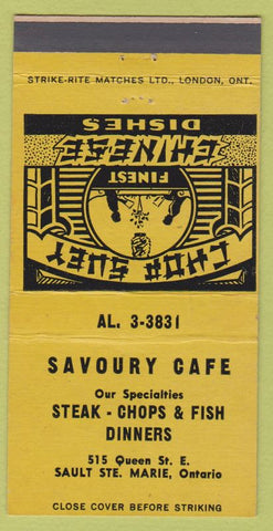 Matchbook Cover - Savoury Cafe Sault Ste Marie ON Chinese Food 30 Strike