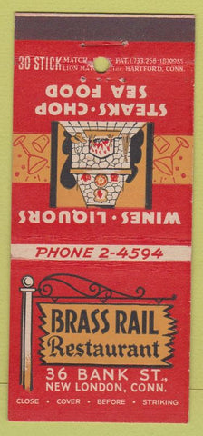 Matchbook Cover - Brass Rail Restaurant New London CT 30 Stick