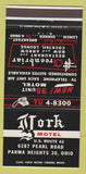 Matchbook Cover - York Motel Parma Heights OH 30 Strike