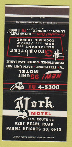 Matchbook Cover - York Motel Parma Heights OH 30 Strike