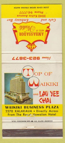 Matchbook Cover - Ambassador Hotel Waikiki Hawaii 30 Strike