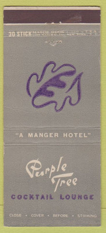Matchbook Cover Purple Tree Cocktail Lounge Cleveland OH Manger Hotel  30 Stick