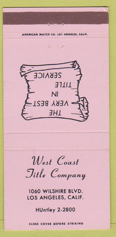 Matchbook Cover - West Coast Title Company Los Angeles CA 30 Strike