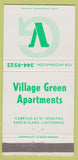 Matchbook Cover - Village Green Apartments Santa Clara CA 30 Strike