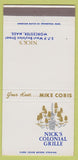 Matchbook Cover - Nick's Colonial Grille Worcester MA 30 Strike