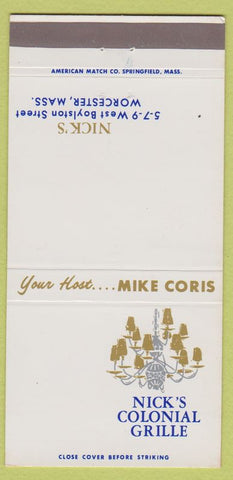 Matchbook Cover - Nick's Colonial Grille Worcester MA 30 Strike