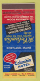 Matchbook Cover - Columbia Hotel Portland ME 30 Stick
