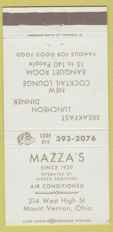 Matchbook Cover - Mazza's Mount Vernon OH restaurant 30 Strike