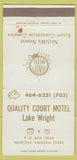 Matchbook Cover - Quality Court Motel Norfolk VA WEAR 30 Strike