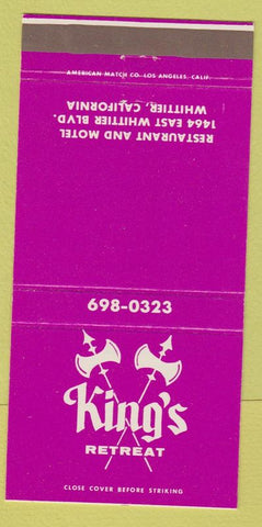 Matchbook Cover - King's Retreat Whittier CA 30 Strike