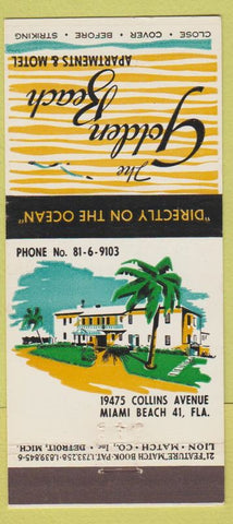 Matchbook Cover - Golden Beach Motel Miami Beach FL 21 Strike Feature