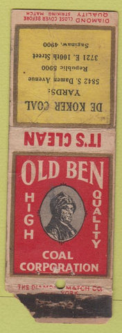 Matchbook Cover - De Koker Coal Old Ben Chicago IL? DQ WORN