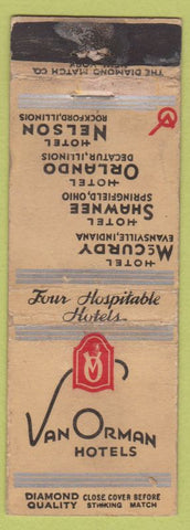 Matchbook Cover - Van Orman Hotels Rockford Decatur IL DQ WORN