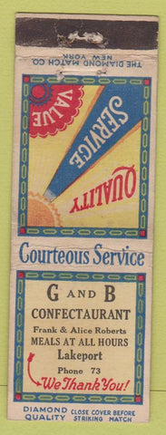 Matchbook Cover - G&B Confectaurant Lakeport low phone # DQ
