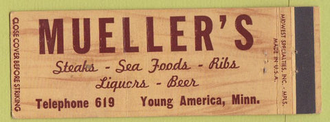 Matchbook Cover - Mueller's Young America MN low phone