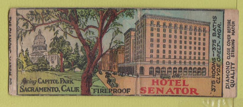 Matchbook Cover - Hotel Senator Sacramento CA WORN DQ