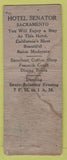 Matchbook Cover - Hotel Senator Sacramento CA WORN DQ