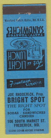 Matchbook Cover - Bright Spot Fountain Frederick MD