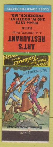 Matchbook Cover - Art's Restaurant Frederick MD hillbilly