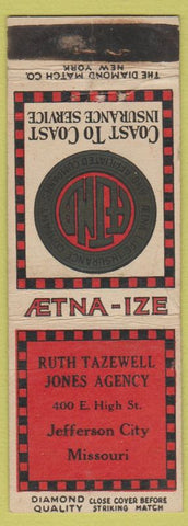 Matchbook Cover - Aetna Insurance Ruth Tazewell Jefferson City MO DQ