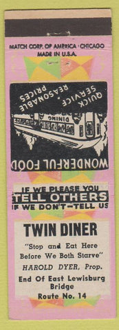 Matchbook Cover - Twin Diner Lewisburg PA