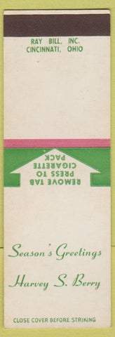 Matchbook Cover - Harvey S Berry Christmas Liquor Gin SAMPLE